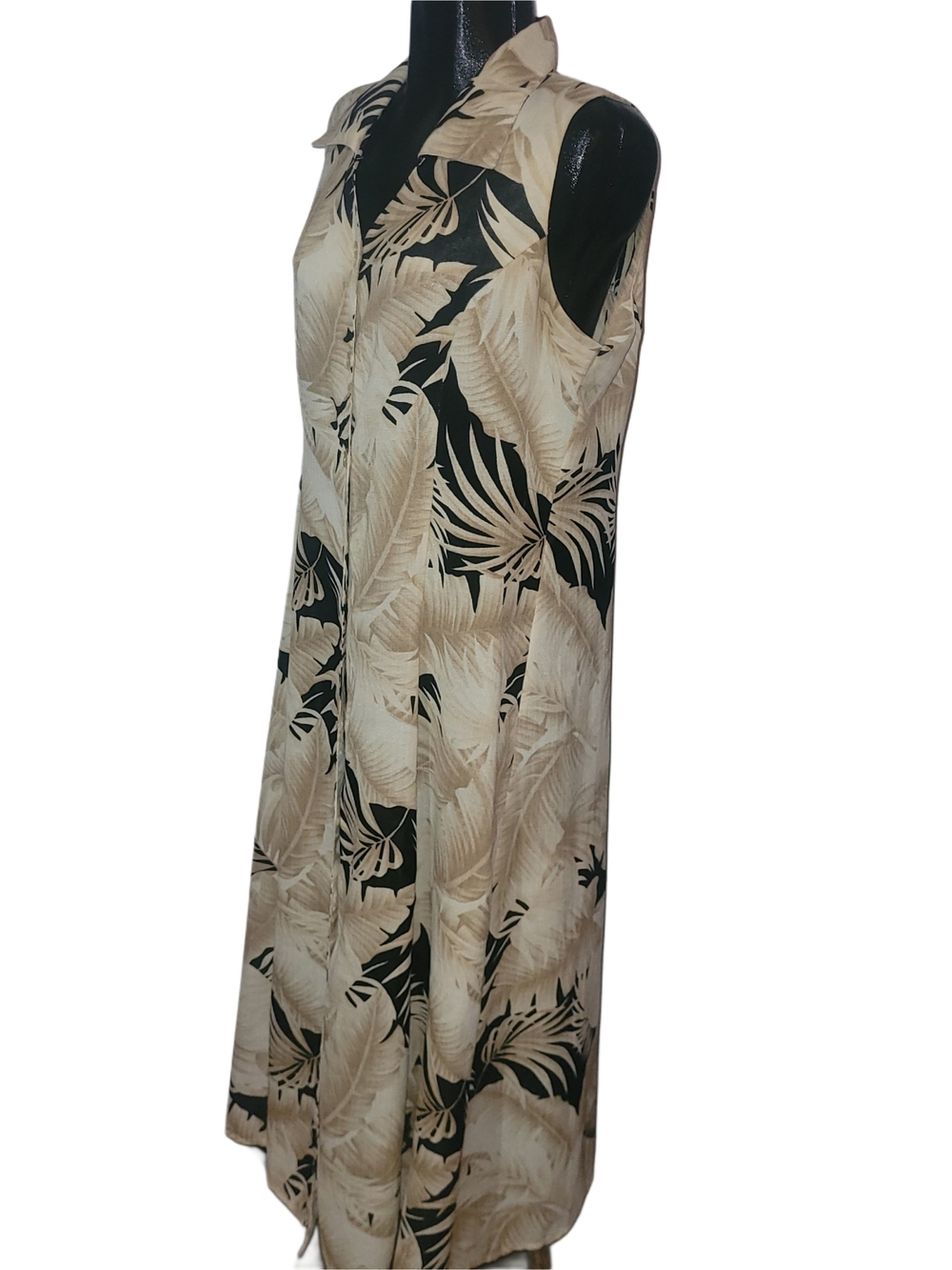 Hiroko 90's Sleeveless Tan & Black Tropical Print Button-Front Maxi Dress XL - Picture 5 of 8